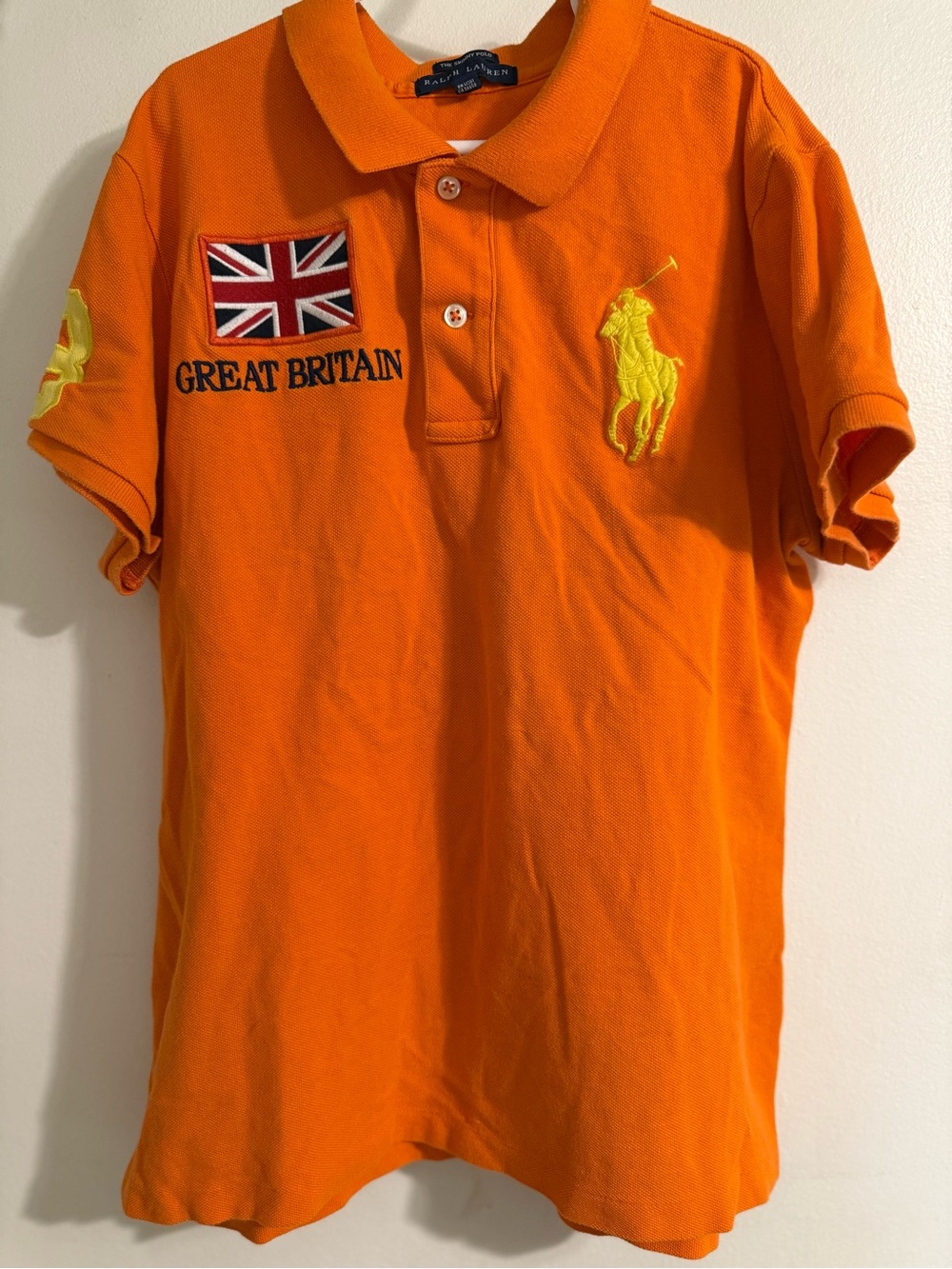 Ralph Lauren Orange Polo with Yellow Embroidered Pony & GB Patch